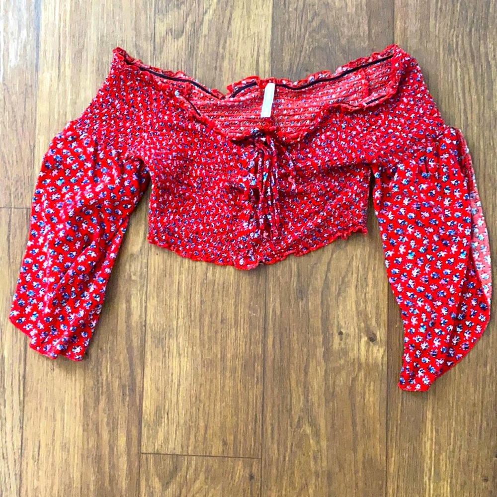 Red floral crop top